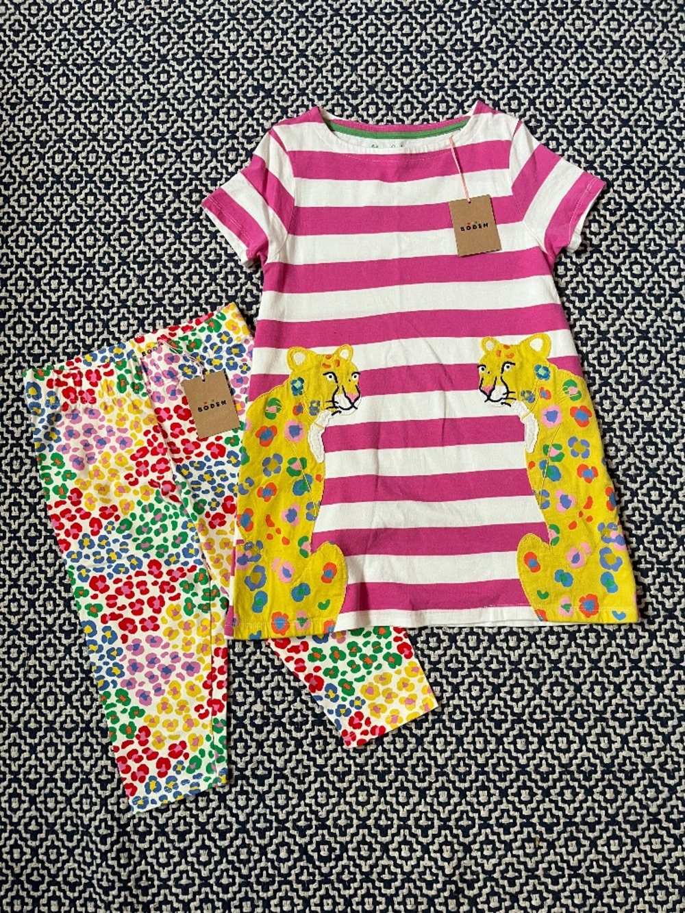 NWT Mini Boden Leopard Stripe Tunic & Leopard Capris size 8/9